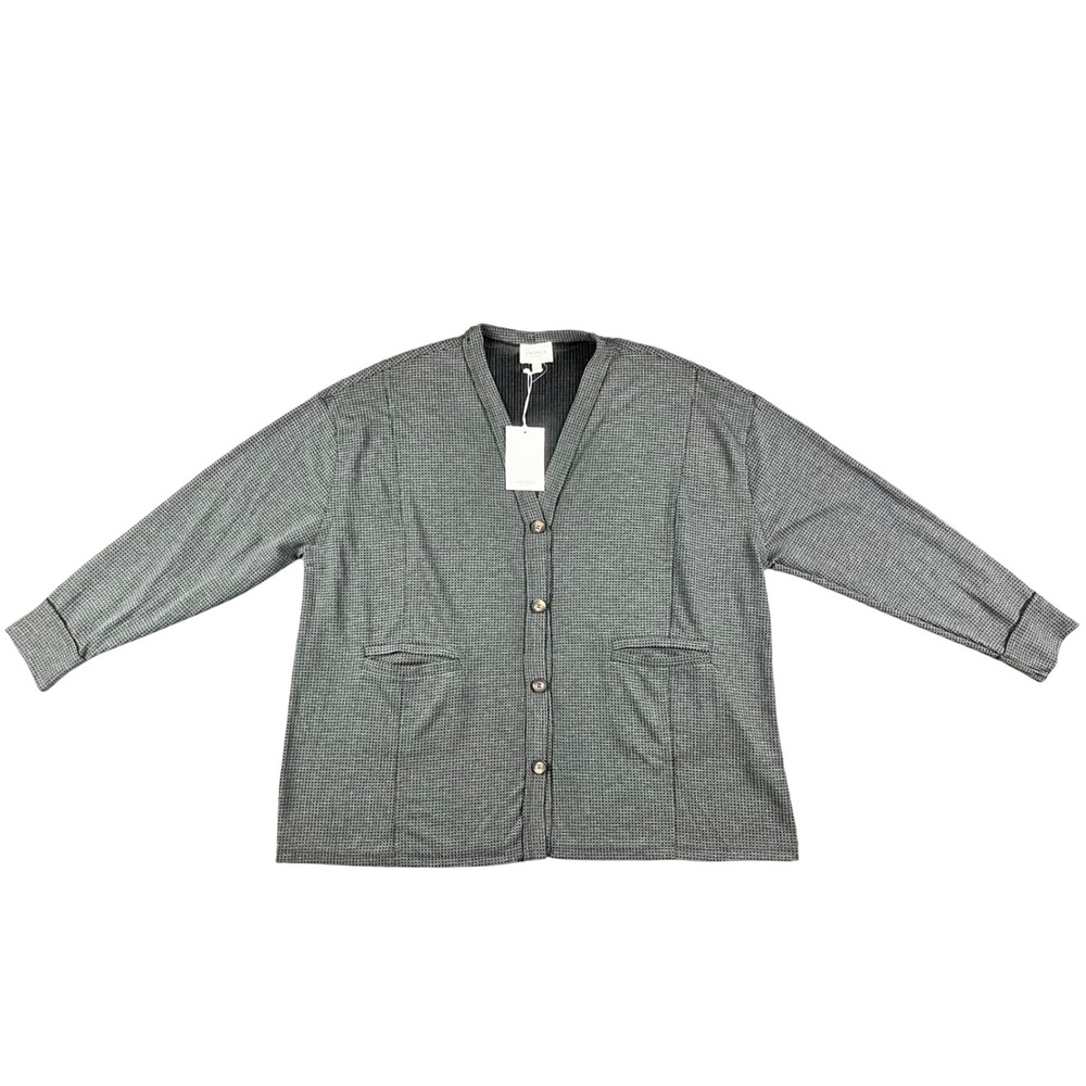 Andree by Unit Mens Grey Waffle Knit Button Front Cardigan Sweater Large New